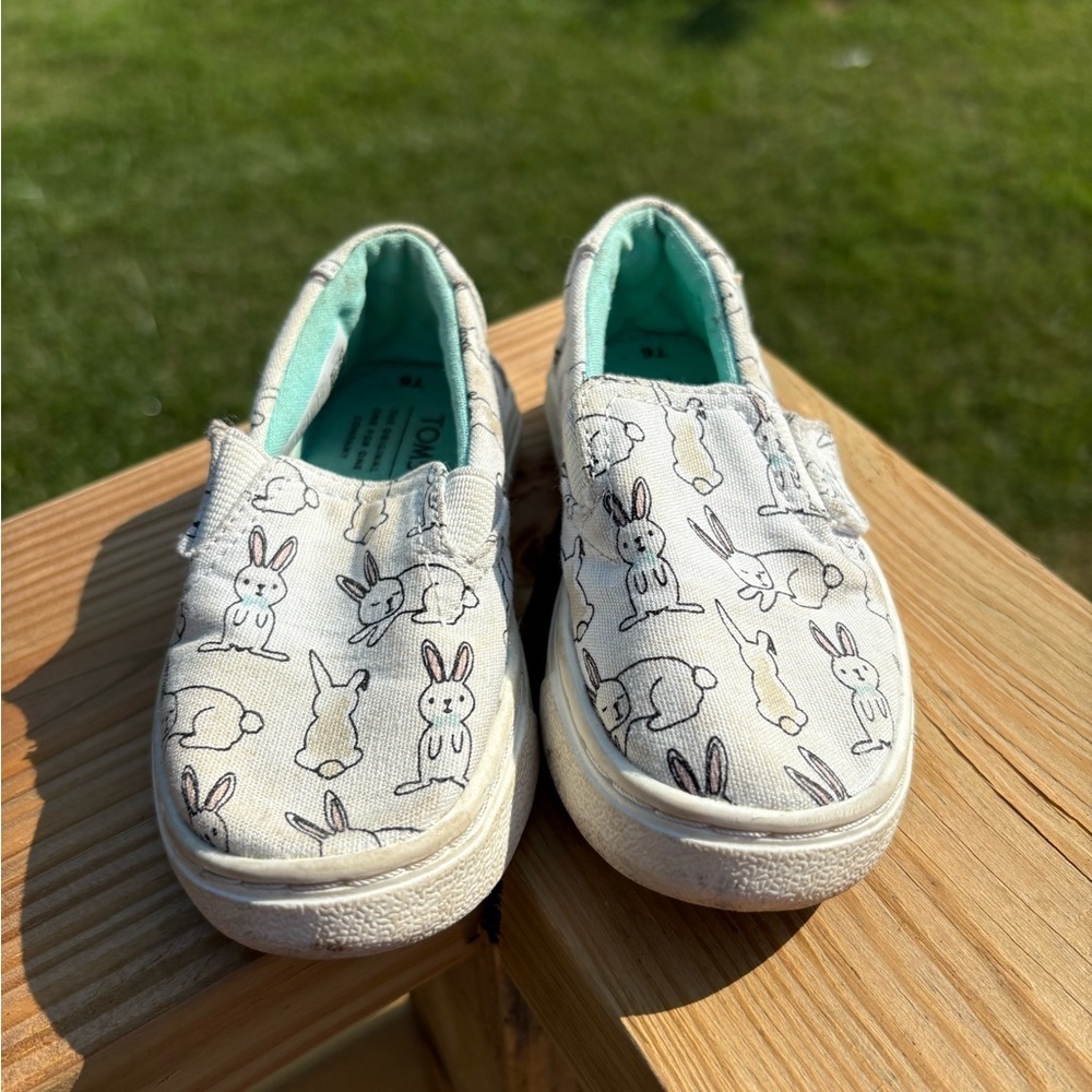 Kids Bunny Print Tom’s Slip-On Shoes - White